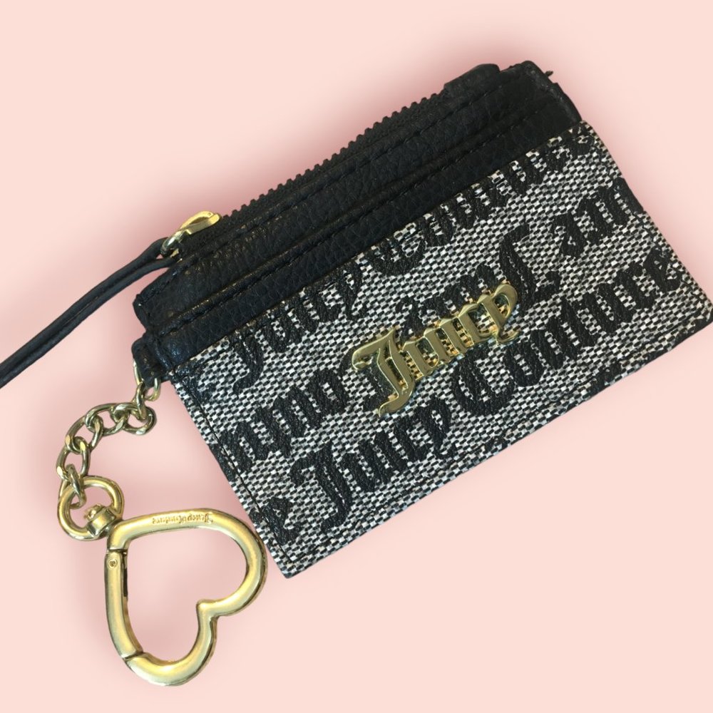 Juicy Couture Card Coin Cash Wallet with gold heart shaped key ring clip
